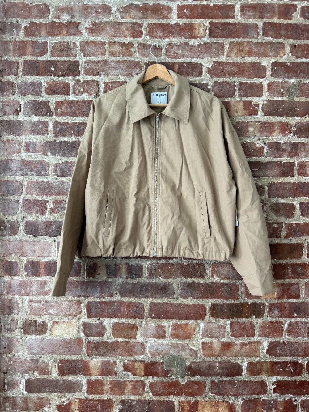 Old Navy Khaki Tan Zip Up Harrington Bomber Jacket Cropped Y2K Preppy